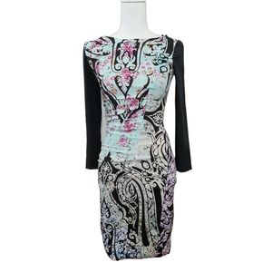 Etro silk ruched black blue sheath dress  38